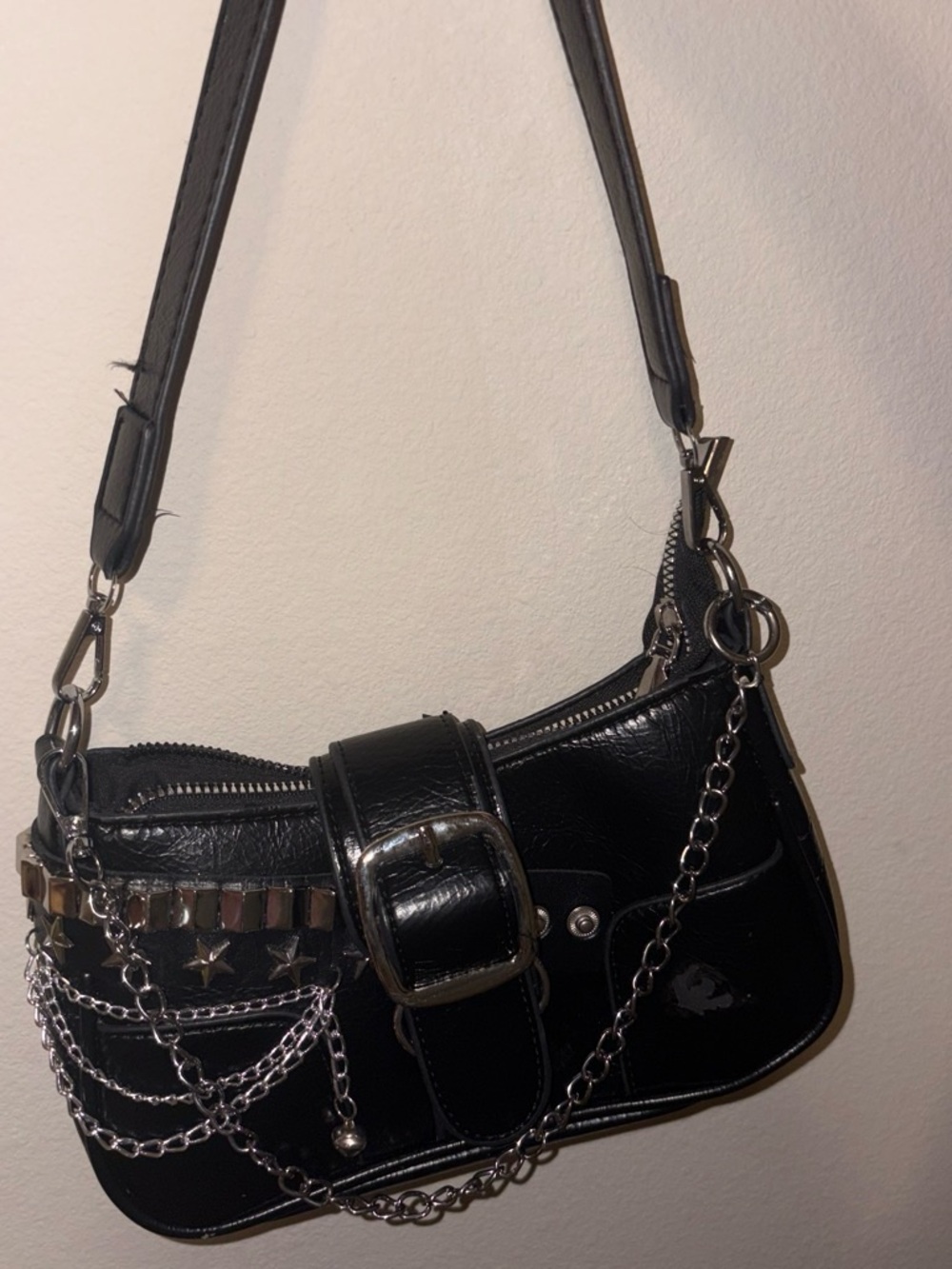 Target Black Mini Shoulder Bag with Silver Chains & Buckle